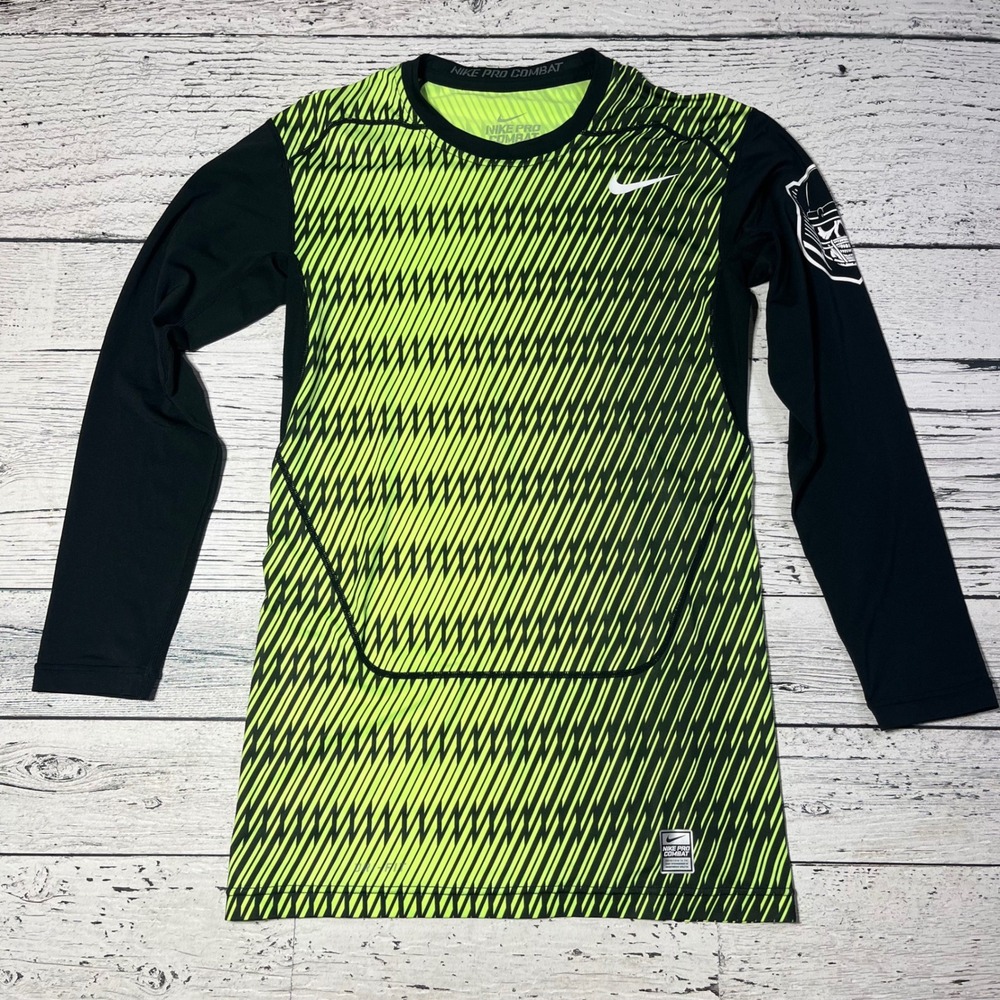 Nike Pro Combat Compression Long Sleeve Shirt Football Skull L Green Black